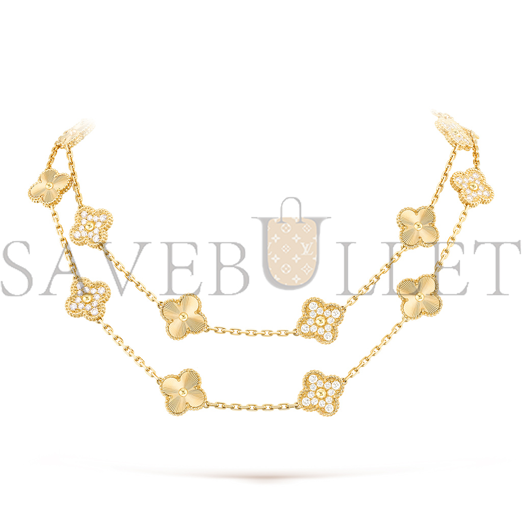 van cleef arpels vintage alhambra long necklace, 20 motifs - yellow gold, Di*m*nd  vcarp4km00